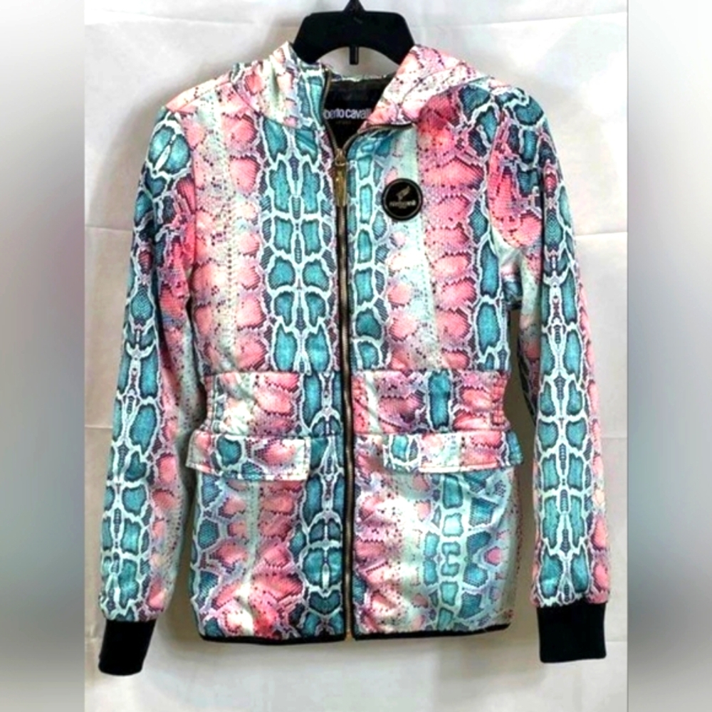 Sale Roberto Cavalli Womens Pink Snakeskin Hooded Jacket Outerwear Sport M